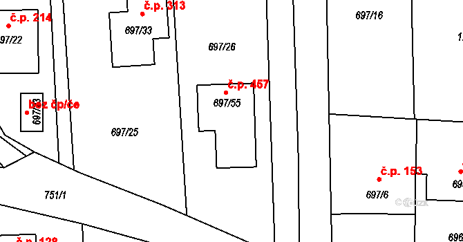Nové Homole 457, Homole na parcele st. 697/55 v KÚ Homole, Katastrální mapa
