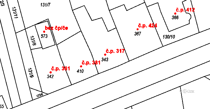 Rudná 317 na parcele st. 343 v KÚ Dušníky u Rudné, Katastrální mapa