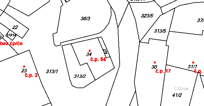 Černolice 54 na parcele st. 34 v KÚ Černolice, Katastrální mapa