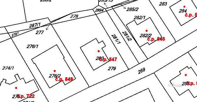 Průhonice 547 na parcele st. 280 v KÚ Hole u Průhonic, Katastrální mapa