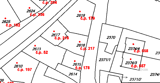 Veselí nad Lužnicí I 217, Veselí nad Lužnicí na parcele st. 2616 v KÚ Veselí nad Lužnicí, Katastrální mapa