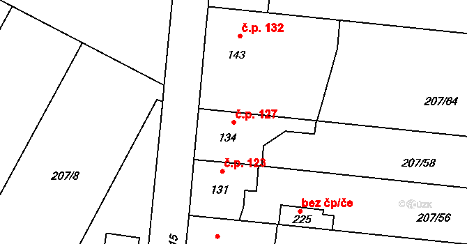 Skočice 127, Přeštice na parcele st. 134 v KÚ Skočice u Přeštic, Katastrální mapa
