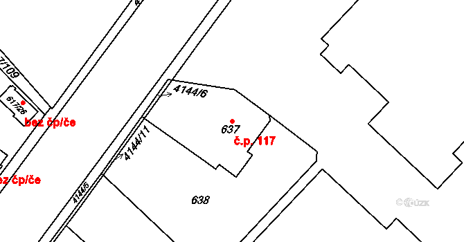 Jakubské Předměstí 117, Jaroměř na parcele st. 637 v KÚ Jaroměř, Katastrální mapa