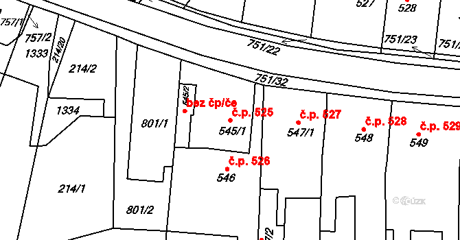 Svítkov 525, Pardubice na parcele st. 545/1 v KÚ Svítkov, Katastrální mapa