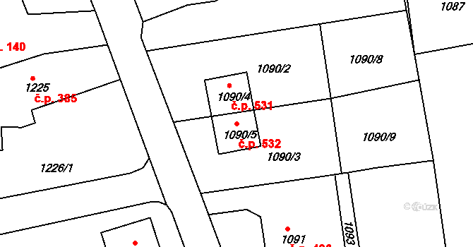 Velké Opatovice 532 na parcele st. 1090/5 v KÚ Velké Opatovice, Katastrální mapa
