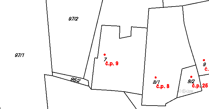 Hodonín 9, Zdíkov na parcele st. 7 v KÚ Hodonín u Zdíkovce, Katastrální mapa