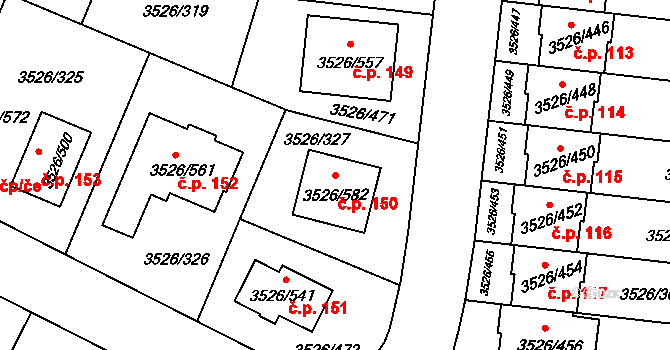 Jindřichův Hradec V 150, Jindřichův Hradec na parcele st. 3526/582 v KÚ Jindřichův Hradec, Katastrální mapa