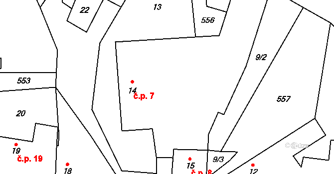 Doubravice u Volyně 7, Čestice na parcele st. 14 v KÚ Doubravice u Volyně, Katastrální mapa
