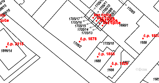 Louny 1878 na parcele st. 1705/2 v KÚ Louny, Katastrální mapa