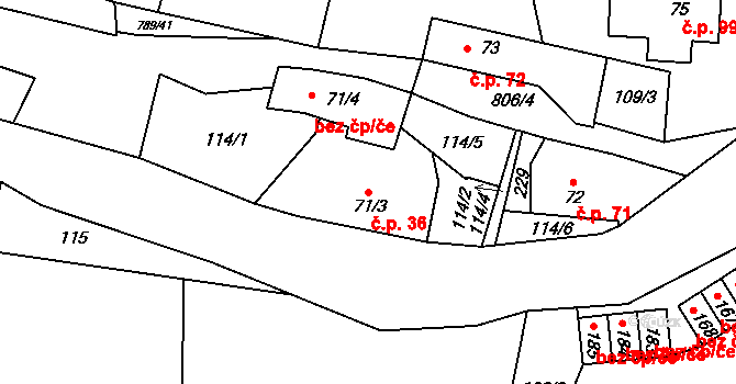 Merklovice 36, Vamberk na parcele st. 71/3 v KÚ Merklovice, Katastrální mapa
