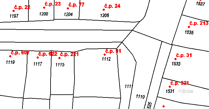 Klobouky u Brna 91 na parcele st. 1112 v KÚ Klobouky u Brna, Katastrální mapa