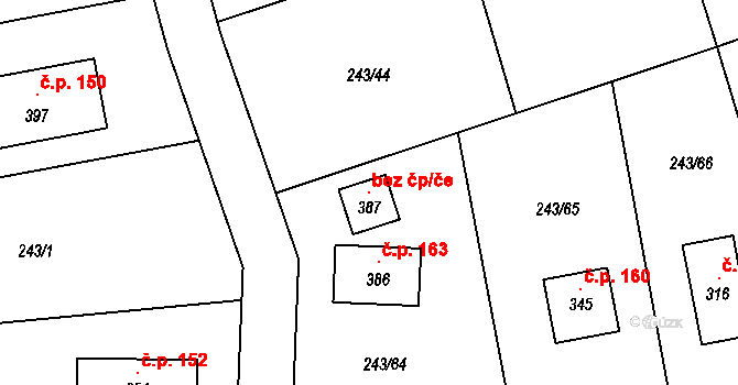 Bubovice 100021450 na parcele st. 387 v KÚ Bubovice, Katastrální mapa