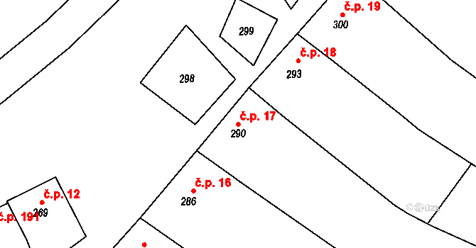 Prusinovice 17 na parcele st. 290 v KÚ Prusinovice, Katastrální mapa