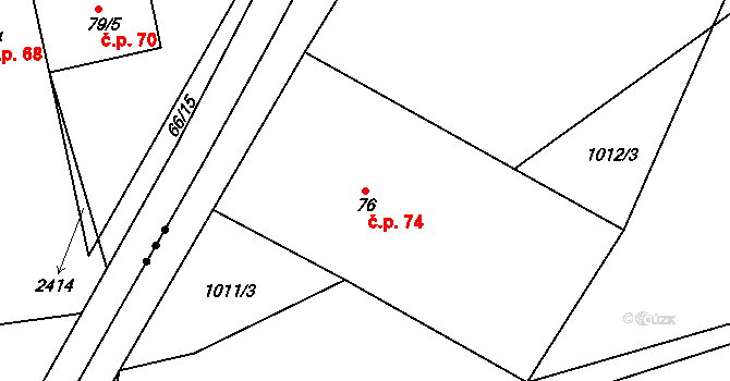 Sulimov 74 na parcele st. 76 v KÚ Sulimov, Katastrální mapa