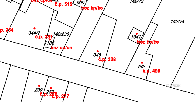 Chotěšov 328 na parcele st. 345 v KÚ Chotěšov, Katastrální mapa
