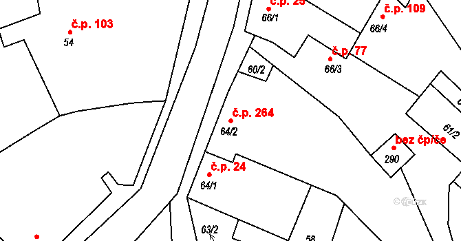 Protivanov 264 na parcele st. 64/2 v KÚ Protivanov, Katastrální mapa