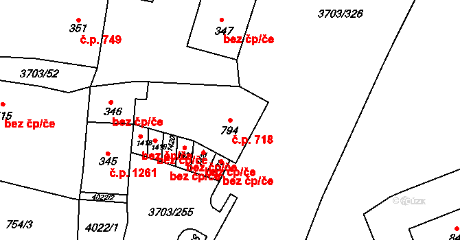 Dobřany 718 na parcele st. 794 v KÚ Dobřany, Katastrální mapa