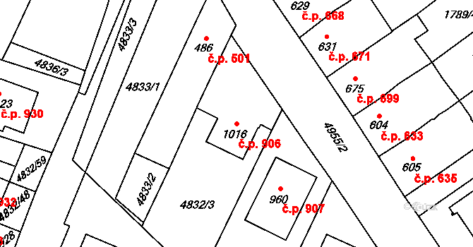 Hrušovany nad Jevišovkou 906 na parcele st. 1016 v KÚ Hrušovany nad Jevišovkou, Katastrální mapa