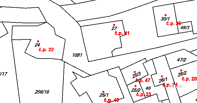 Tulešice 41 na parcele st. 27 v KÚ Tulešice, Katastrální mapa