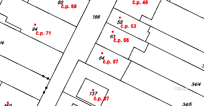 Přerov X-Popovice 57, Přerov na parcele st. 64 v KÚ Popovice u Přerova, Katastrální mapa