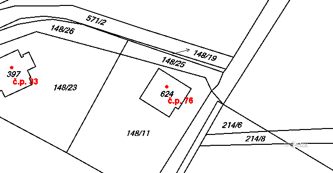 Železná Ruda 76 na parcele st. 624 v KÚ Železná Ruda, Katastrální mapa