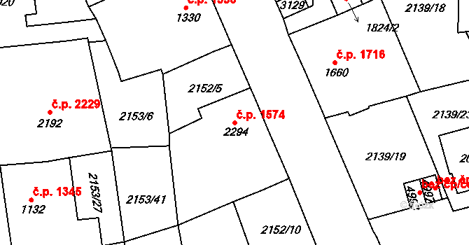 Jablonec nad Nisou 1574 na parcele st. 2294 v KÚ Jablonec nad Nisou, Katastrální mapa