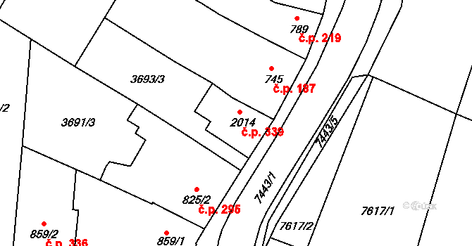 Telč-Podolí 339, Telč na parcele st. 2014 v KÚ Telč, Katastrální mapa