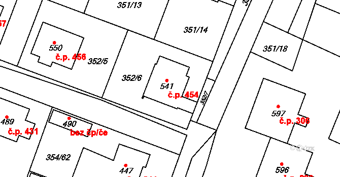 Rožďalovice 454 na parcele st. 541 v KÚ Rožďalovice, Katastrální mapa