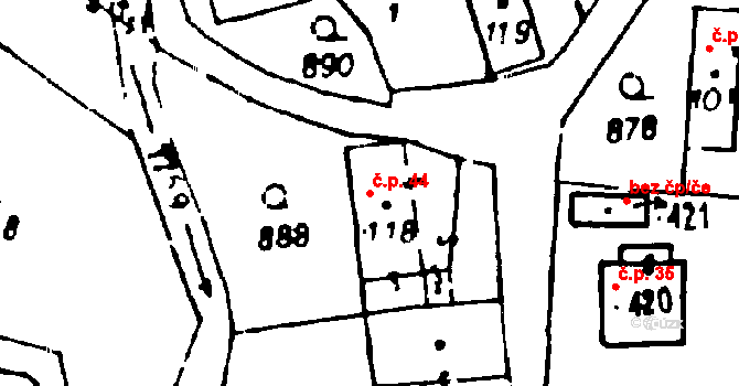 Osek 44 na parcele st. 118 v KÚ Osek u Rokycan, Katastrální mapa
