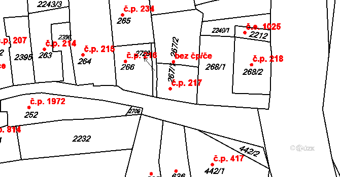 Tišnov 217 na parcele st. 267/1 v KÚ Tišnov, Katastrální mapa