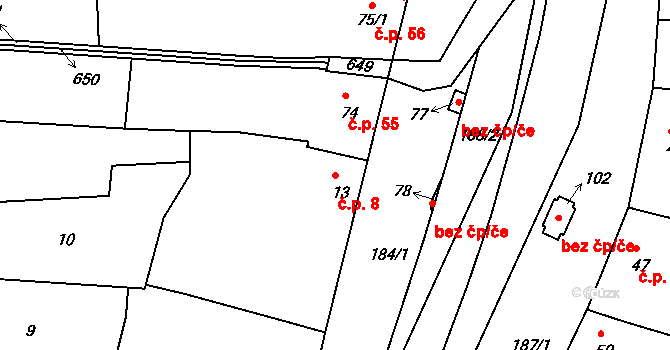 Bojanovice 8, Zlobice na parcele st. 13 v KÚ Bojanovice u Zlobic, Katastrální mapa