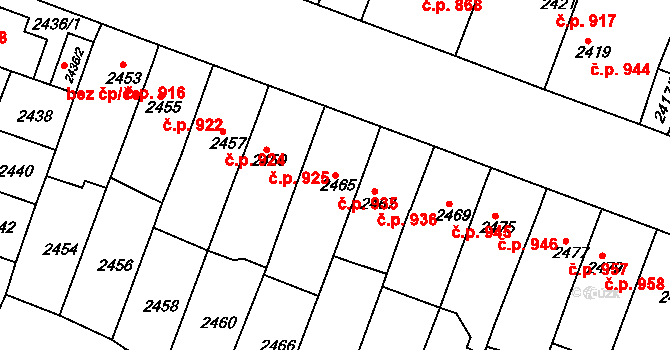 Slavkov u Brna 935 na parcele st. 2465 v KÚ Slavkov u Brna, Katastrální mapa