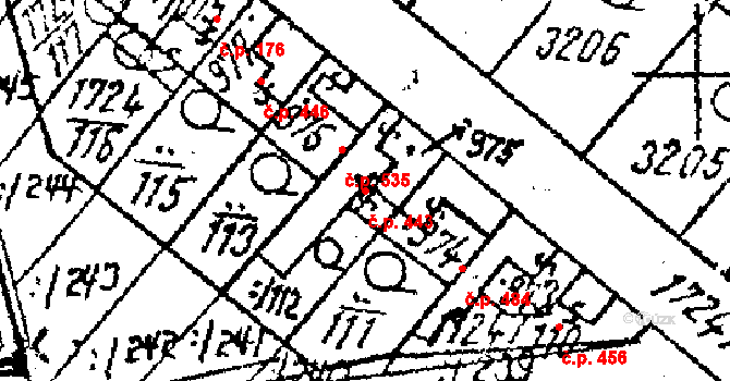 Lanžhot 443 na parcele st. 975 v KÚ Lanžhot, Katastrální mapa