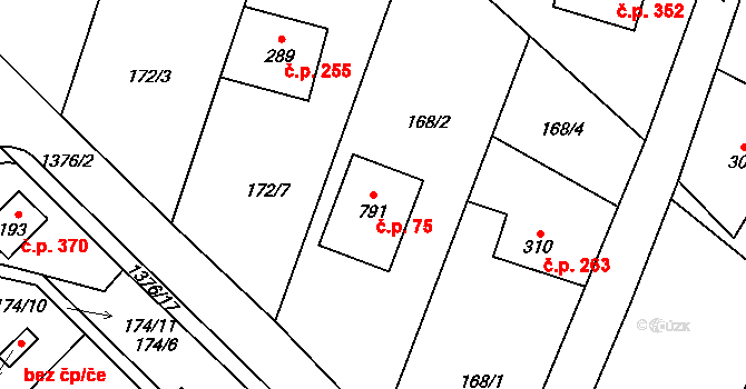 Raškovice 75 na parcele st. 791 v KÚ Raškovice, Katastrální mapa