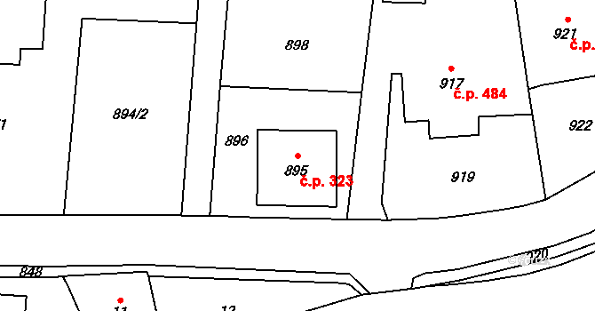 Lipová-lázně 323 na parcele st. 895 v KÚ Dolní Lipová, Katastrální mapa