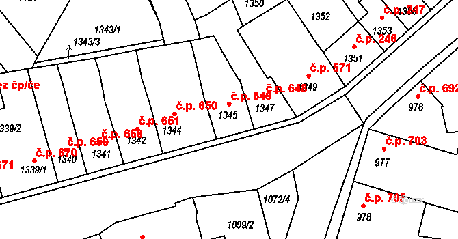 Tachov 649 na parcele st. 1345 v KÚ Tachov, Katastrální mapa