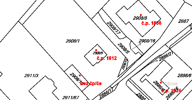Roudnice nad Labem 1812 na parcele st. 2908/9 v KÚ Roudnice nad Labem, Katastrální mapa