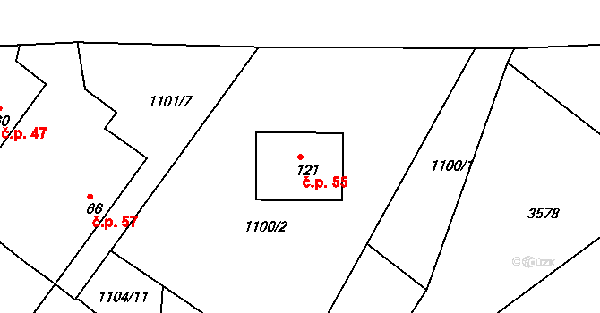 Drahov 55 na parcele st. 121 v KÚ Drahov, Katastrální mapa