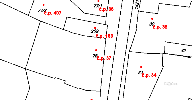 Chýnov 37 na parcele st. 76 v KÚ Chýnov u Tábora, Katastrální mapa