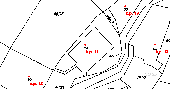 Jivany 11, Libuň na parcele st. 64 v KÚ Jivany, Katastrální mapa