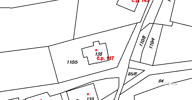 Krasíkov 117 na parcele st. 135 v KÚ Krasíkov, Katastrální mapa