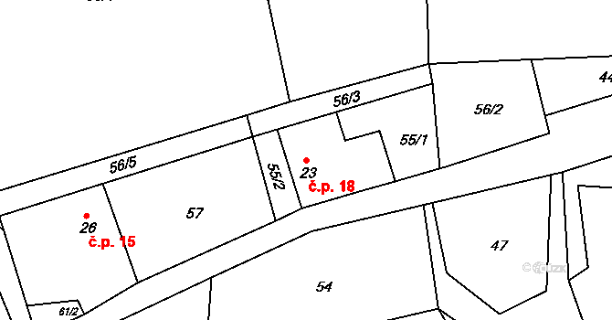 Vlčkov 18 na parcele st. 23 v KÚ Vlčkov, Katastrální mapa