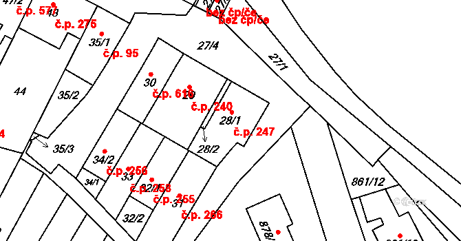 Medlánky 247, Brno na parcele st. 28/1 v KÚ Medlánky, Katastrální mapa
