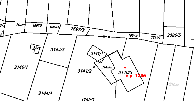 Komín 597, Brno na parcele st. 3141/1 v KÚ Komín, Katastrální mapa