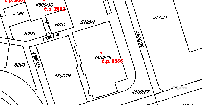 Královo Pole 2655, Brno na parcele st. 4609/36 v KÚ Královo Pole, Katastrální mapa