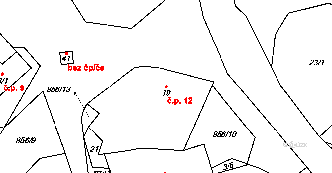 Plevnice 12, Olešná na parcele st. 19 v KÚ Plevnice, Katastrální mapa