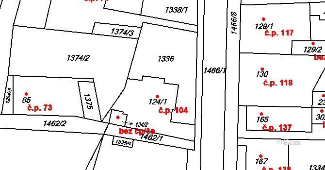 Varvažov 104, Telnice na parcele st. 124/1 v KÚ Varvažov u Telnice, Katastrální mapa