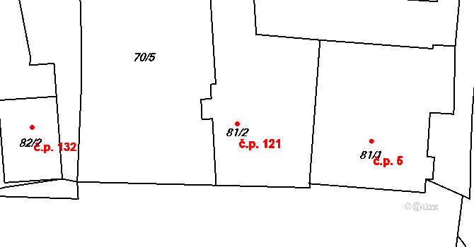 Vysoká nad Labem 121 na parcele st. 81/2 v KÚ Vysoká nad Labem, Katastrální mapa