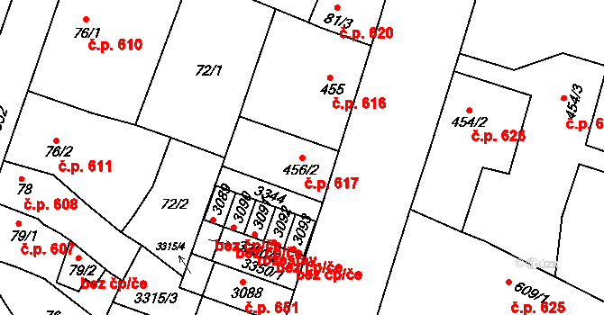 Nový Bydžov 617 na parcele st. 456/2 v KÚ Nový Bydžov, Katastrální mapa