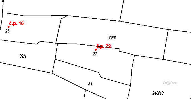 Obytce 72 na parcele st. 27 v KÚ Obytce, Katastrální mapa